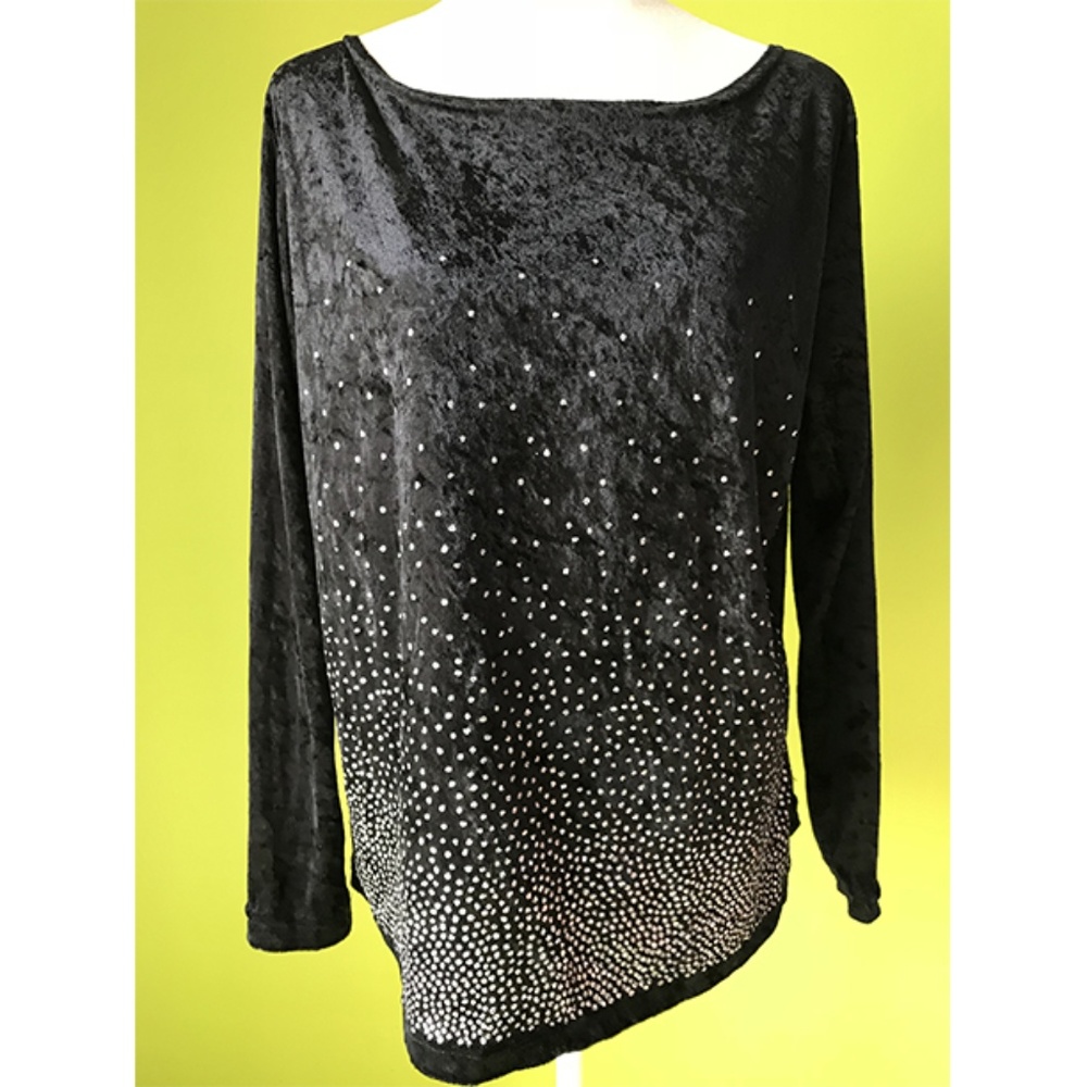 Rag White Speckled Velvet Black Top Plus Sz 1X